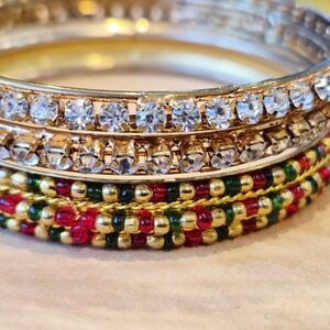 Beaded And Rhinstone Gold and Multicolor Bangle Set